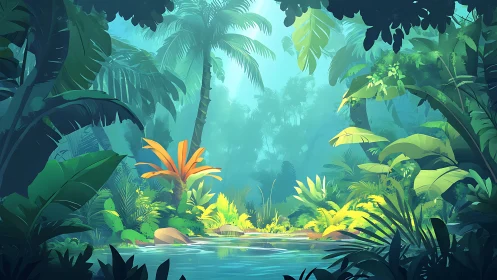 Tropical Jungle Sanctuary: Digital Landscape with Atmospheric Perspective.