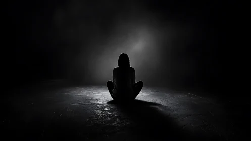 Quiet figure resting in gentle light amid soft darkness.