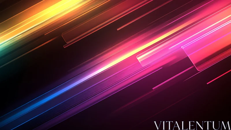 Diagonal neon light streaks traverse dark gradient background