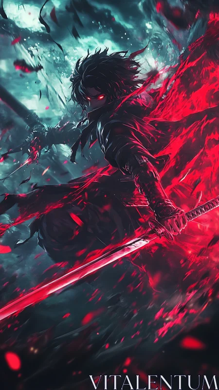 Crimson stormblade carves thunderous light through night