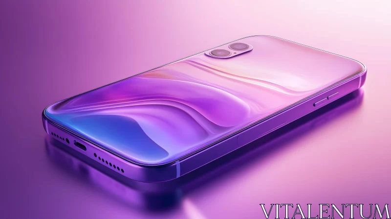 Sleek modern smartphone with purple gradient design, digital art style.