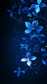 Bioluminescent Floral Composition with Radiant Blue Petals and Luminous Effects