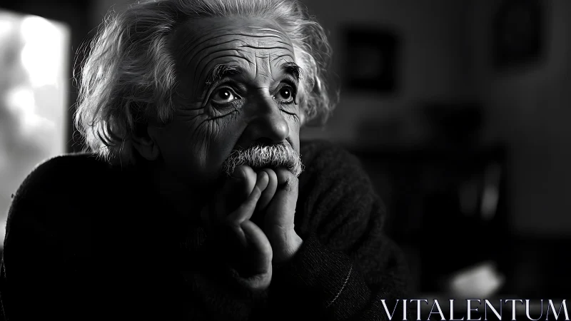 Older man gazes upward in high contrast black and white portrait