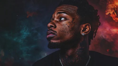 Chromatic portrait in reactive bicolor atmospheric haze.