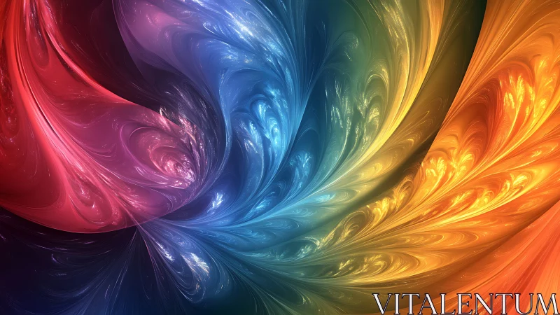 Radial fractal vortex with multichromatic spectral gradients and gloss