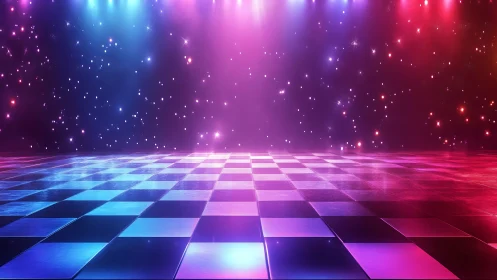 Neon dreams on a starlit checkerboard dance floor.