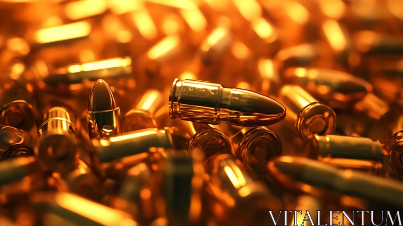 Golden handgun cartridges lie scattered under warm light