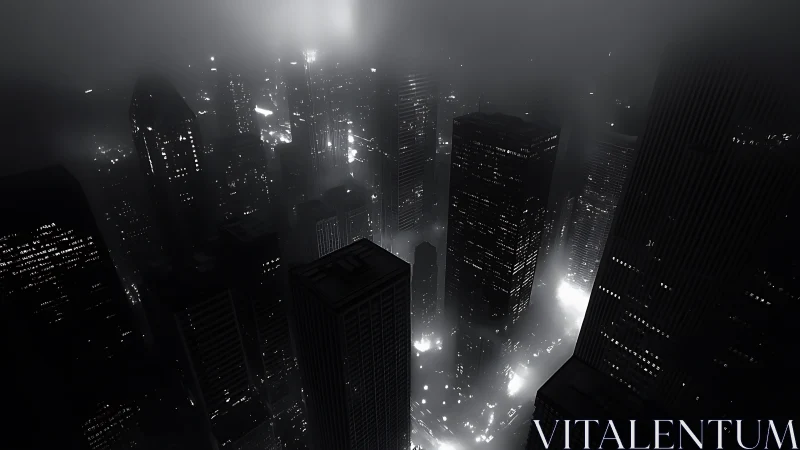 Midnight towers drift through neon fog above the city.