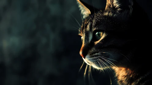 Cat Portrait with Golden Backlighting and Green Eyes.