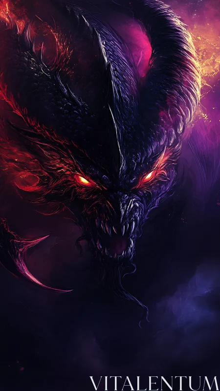 Horned demonic creature portrait in fiery nebula glow.