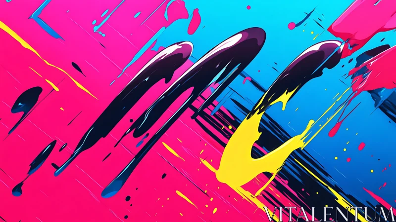 Vibrant neon paint streaks surge across a bold abstract field