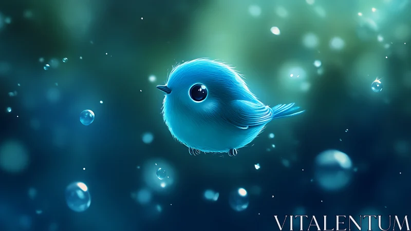 Luminous Blue Bird in Bokeh Field: Digital 3D Character.