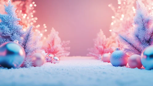 Frosted pastel Christmas ornaments in dreamy bokeh glow.