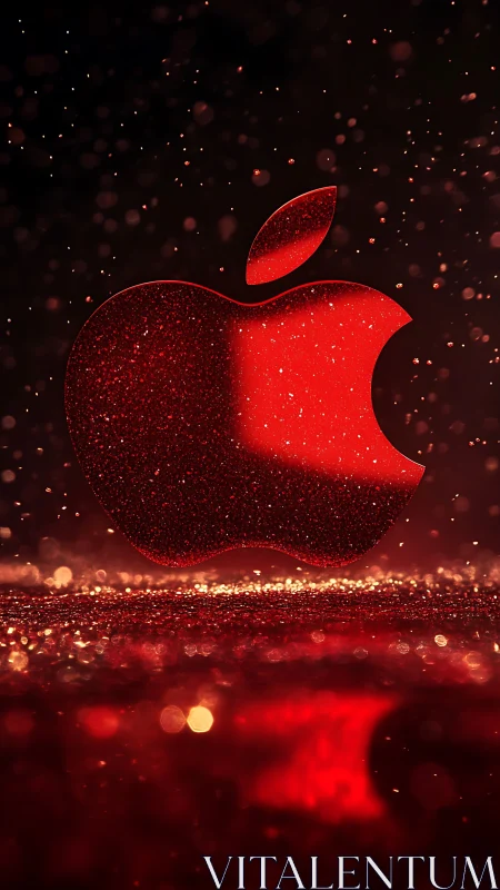 Glitter-coated red logo rendered with shallow depth and bokeh field