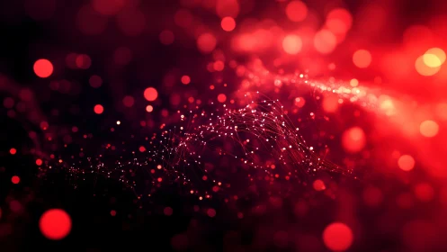 Abstract red glowing digital network with bokeh effect background.