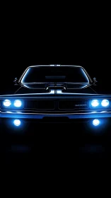 Front-lit muscle car profile in high-contrast digital rendering.