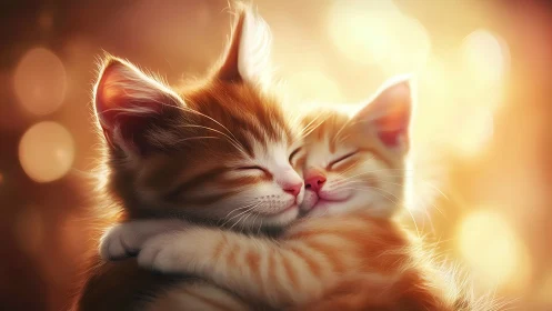 Two Kittens Embracing in Warm Golden Light.