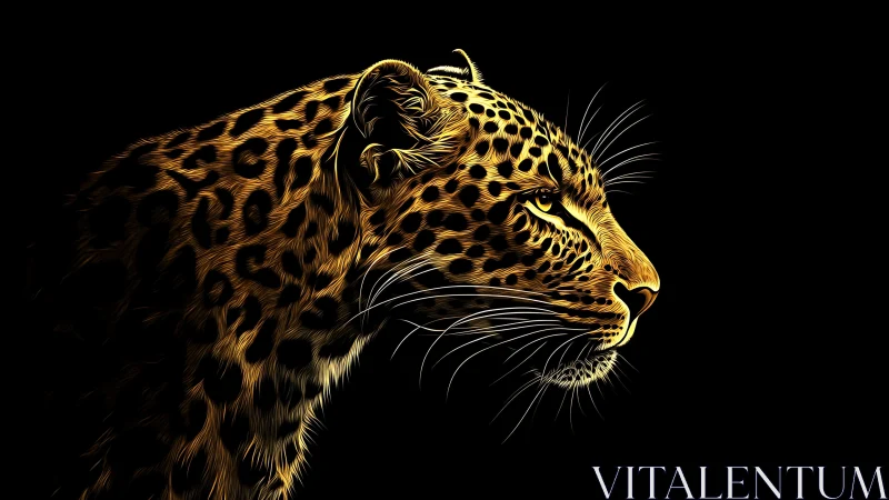 Golden Leopard Profile. Luminous Big Cat Against Dark.
