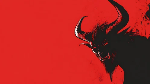 Demonic horned creature in stark red and black artwork.