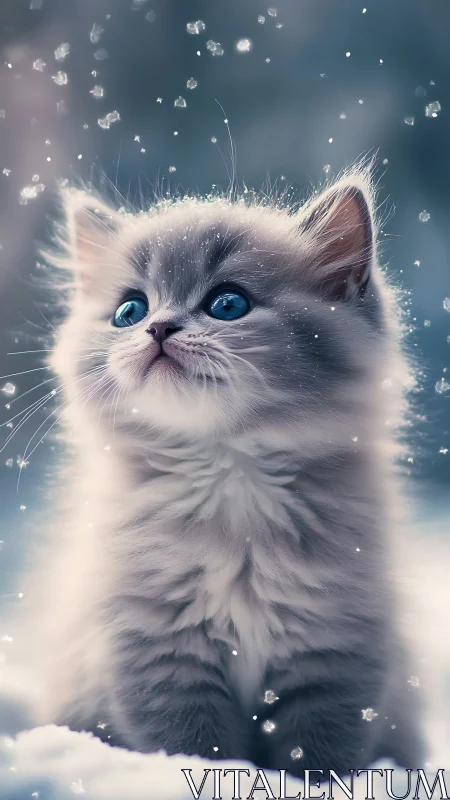 Frosted Feline: Winter's Luminous Blue-Eyed Dream.