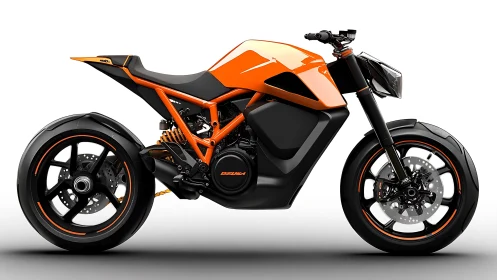 Bold orange streetfighter concept motorcycle in profile view.