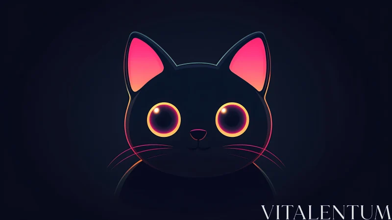 Neon black cat portrait glows against deep dark background