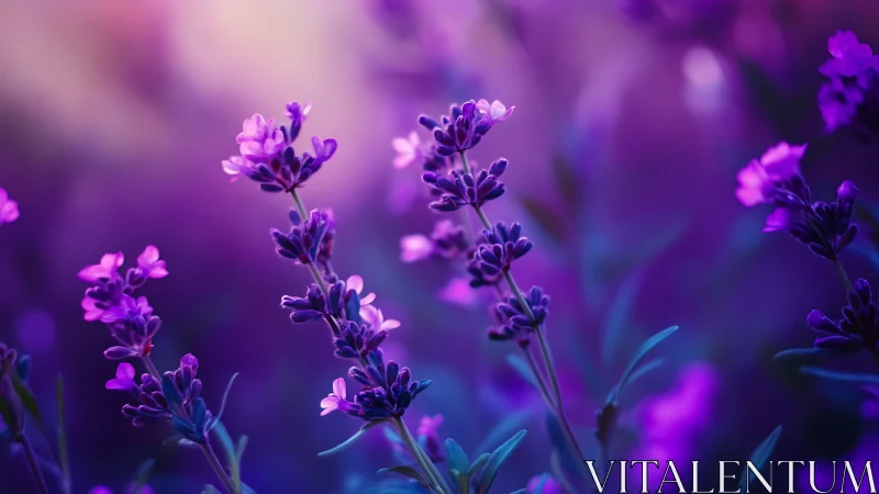 Lavender Blossoms Under Neon Illumination.