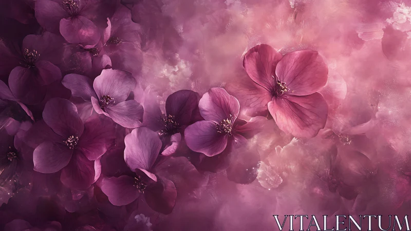 Soft pink and purple blossoms in misty digital bloom.