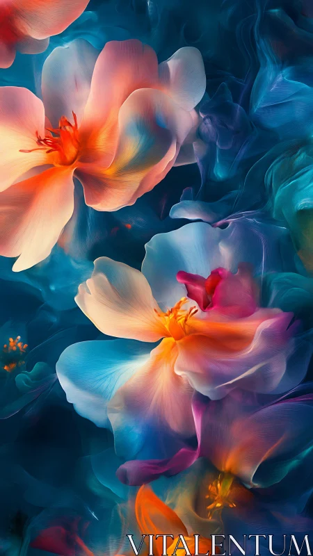 Luminous Gradient Flowers in Deep Blue Space.