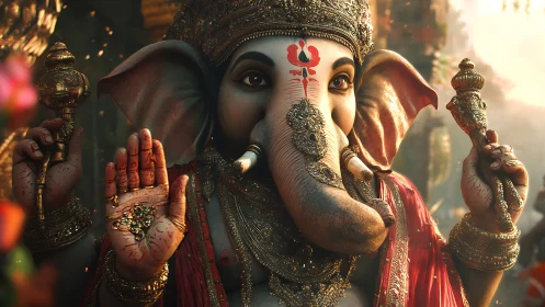 Elephant-headed deity figure rendered in detailed digital 3D