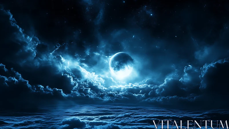 Lunar backlit stratiform cloudscape with high contrast blue luminance