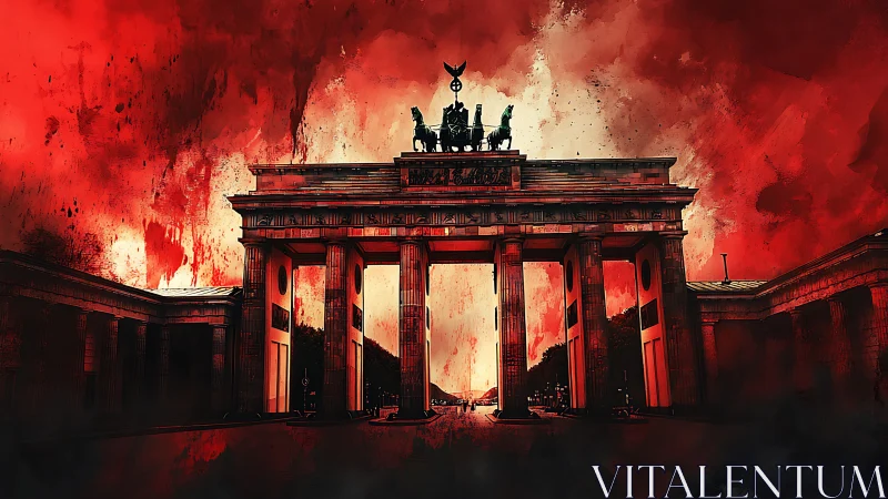 Expressionist nightscape of Brandenburg Gate under crimson sky