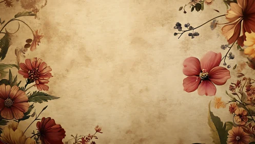 Vintage floral frame surrounds warm textured background.
