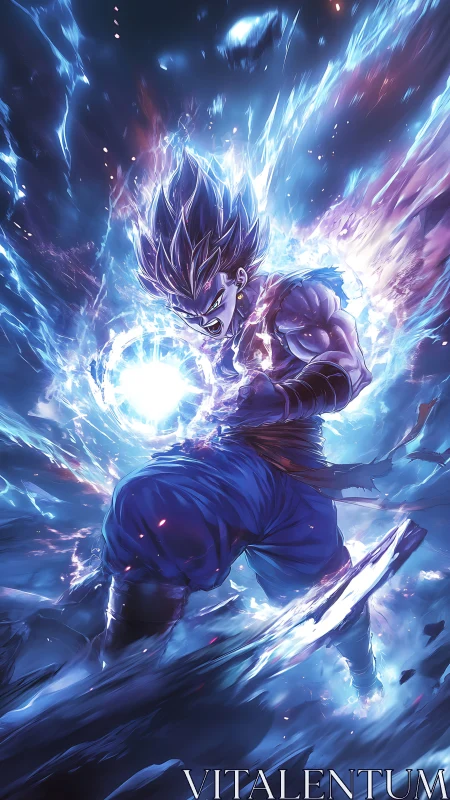 Electric warrior charging a dazzling cosmic energy blast.