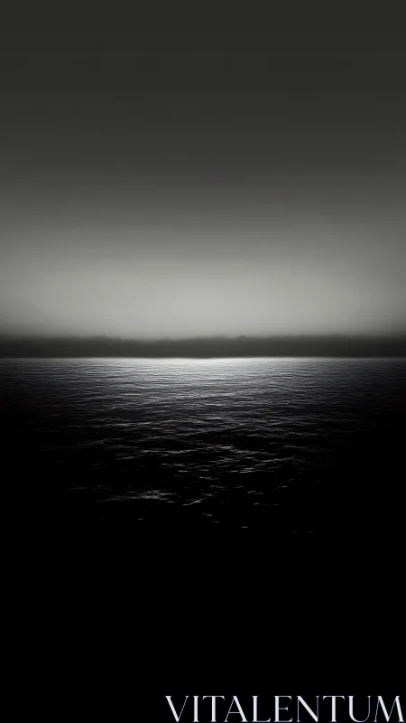 Midnight horizon where silver water meets quiet void.