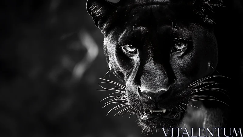 Black Panther Stare. Monochrome Wildlife Portrait.