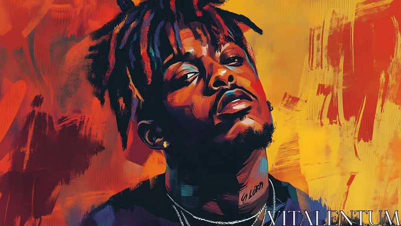 Vibrant hip-hop portrait in expressive brushstroke color field.
