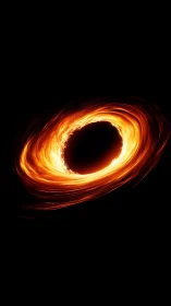 Blazing black hole accretion ring on deep black void.