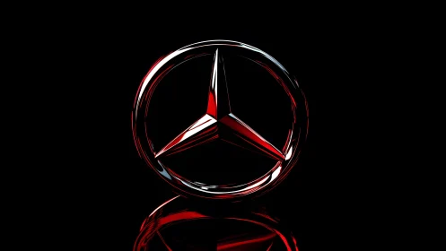 Mercedes-Benz emblem in glossy 3D style with dramatic lighting.
