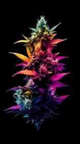 Rainbow-lit botanical tower glowing against night sky.