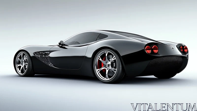 Sleek black sports car glows with sculpted curves and power