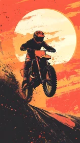 Motocross rider launches uphill against blazing sun