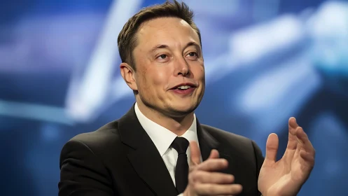 Man in formal suit speaks while gesturing with both hands