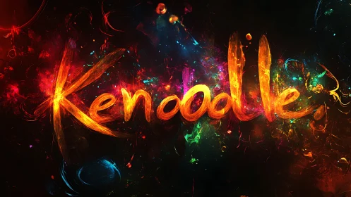 Kendoodle logotype in luminous spectral particle typography.