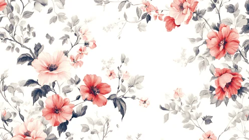 Coral Blooms Dance Through Watercolor Garden Dreams