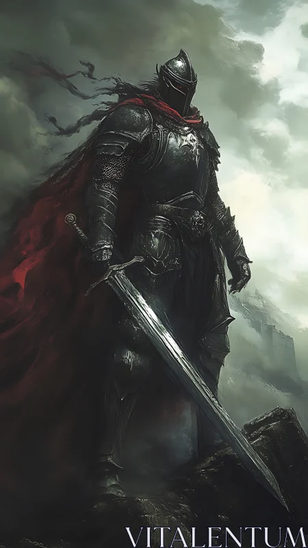 Storm-lit dark knight stands guard with a weathered greatsword