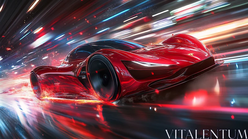 Electric scarlet hypercar ignites a neon speedstorm.