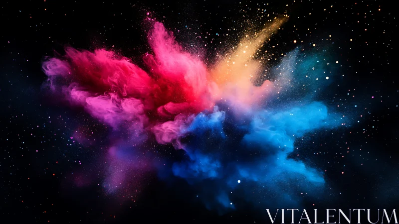 Colorful cosmic powder explosion spreads across deep space