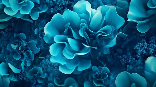 Abstract teal floral forms in dense underwater-style field.