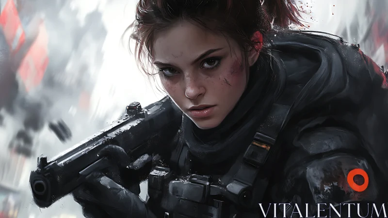 Fearless young fighter holding her ground with quiet fire.